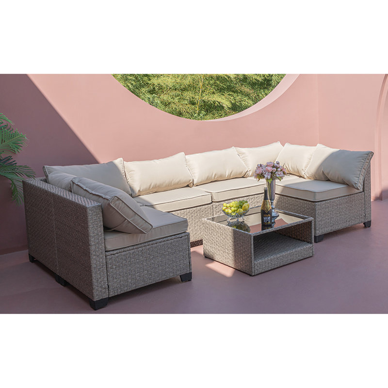 Canapé modulaire d'extérieur avec coussins gris d'eau All-Weather 7 Patio