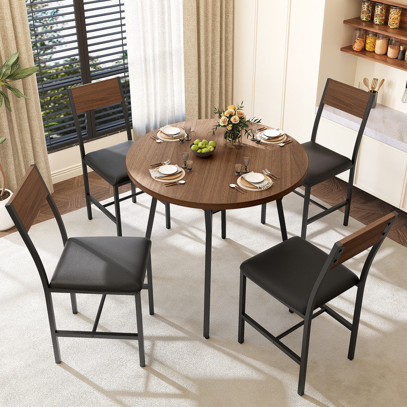 5-Piece Round Dining Table Set for 4 People Vintage Oak, 30" H x 34" W x 34" D, 5 Pieces: Table, 4 Chairs