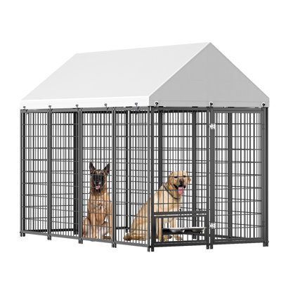 Large Outdoor Dog House Enclosure With Feeders - 7.94'L X 4.13'W 5.95'H, Spacious , Reinforced Iron Coop, Windproof And Roof Pet Coop For Dogs Structure, Double Door Lock, 2 Rotating Feeders,