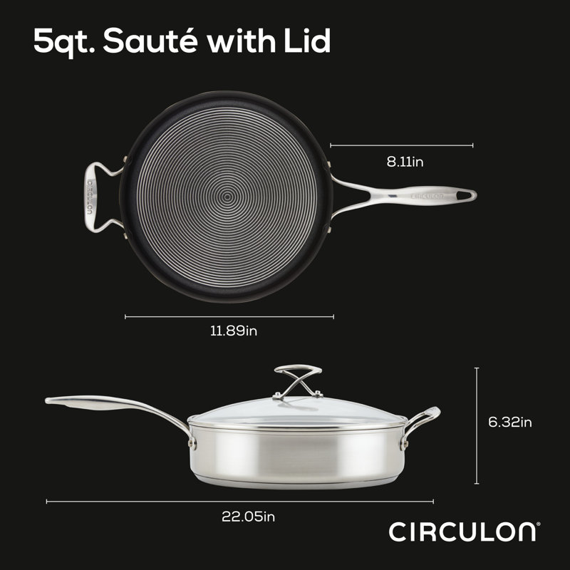 Circulon Stainless Steel Sauté Pan and SteelShield Hybrid and Nonstick Technology, 5 Quart, Silver