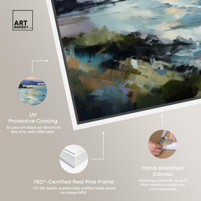 Blue and White Coastal Abstract Canvas Print with White Frame