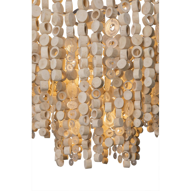 Round Wood Disk Chandelier w/ Recycled Glass Disks, Natural