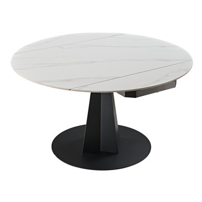 Modern Round Extendable Dining Table With Black Base