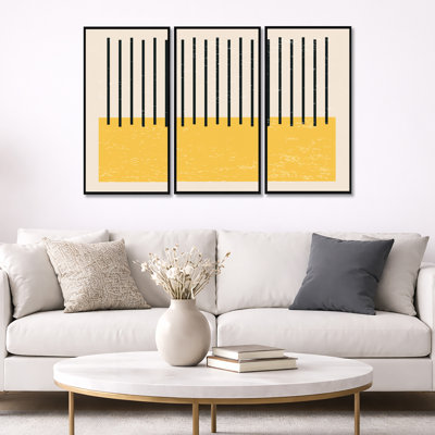 Minimal Geometric Compostions of Elementary Forms xiv - Ensemble de 3 reproductions encadrées sur toile