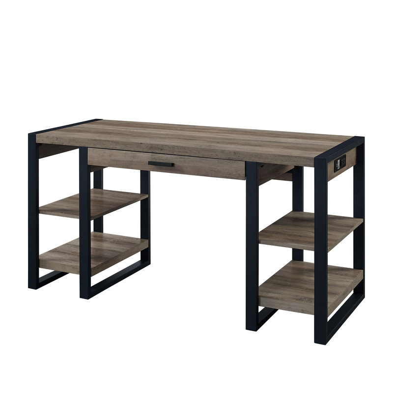 Bureau technique de 60 po avec rangement ouvert et ports USB Yingst, Gris délavé