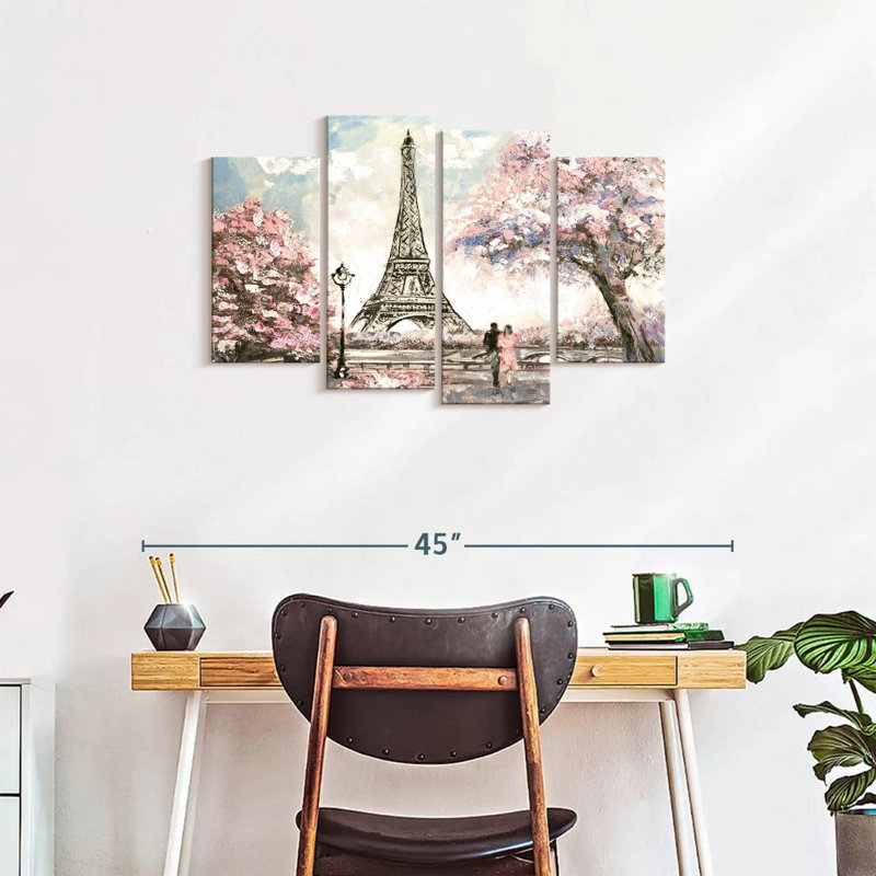 «Spring Lovers in Paris», reproduction de toile tendue 4 pièces, H 22 po x l 36 po x P 1 po