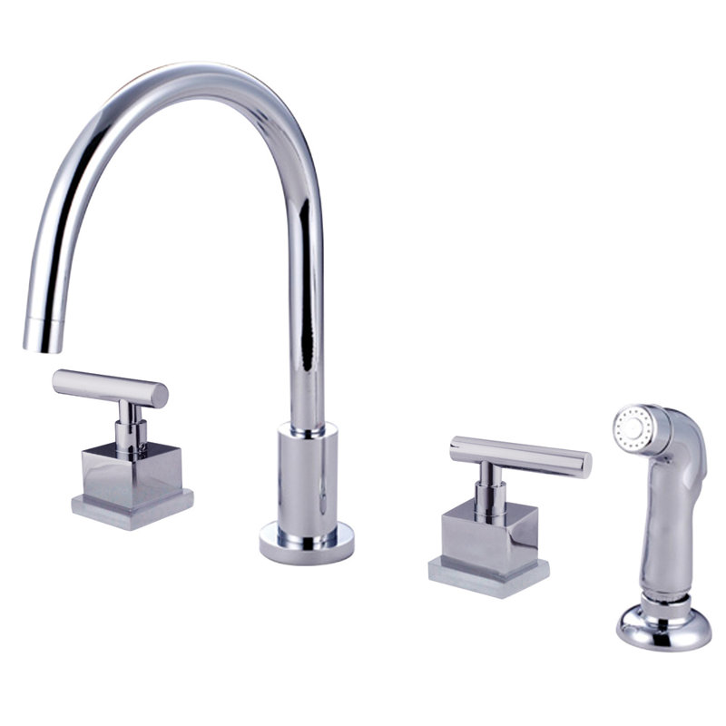Robinet de cuisine à poignées doubles avec pulvérisateur en plastique Claremont, Chrome poli