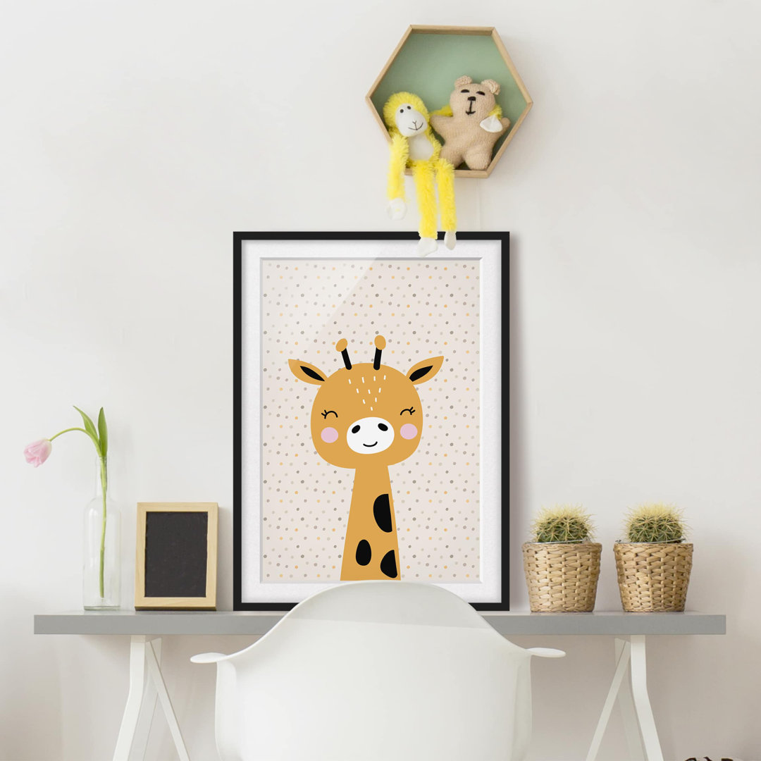 Gerahmtes Papierbild Baby Giraffe