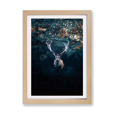 'Deer Stag in the Forest' - Picture Frame Graphic Art Print on Paper