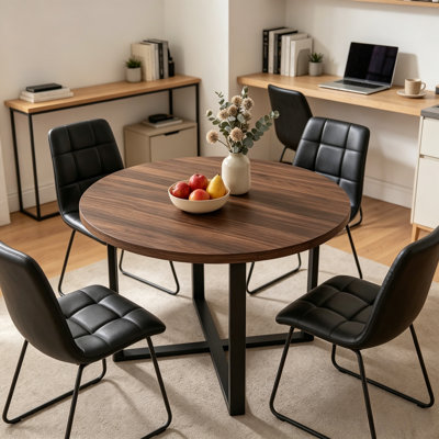 5-Piece Round Dining Table Set With 4 Dining Chairs, Kitchen Dining Table Group With Cross Metal Base