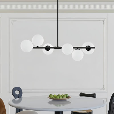 Lio 6-Light 36"W Modern Linear Chandelier with Cloudy Milky White Glass Shades