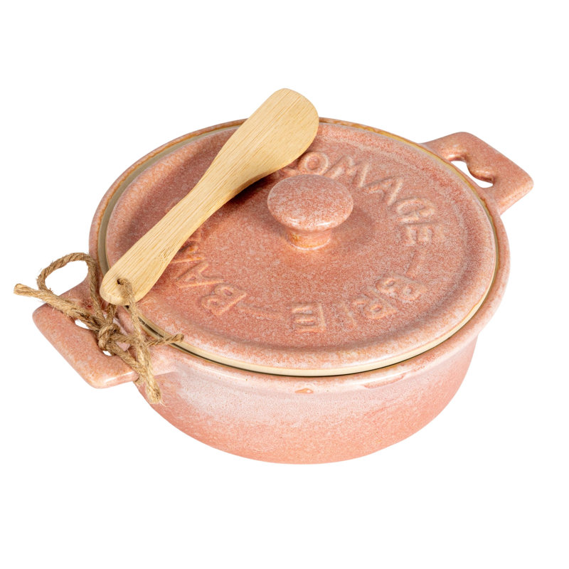 9 po Brie Baker en grès avec un couteau à tartiner en bambou et un glacis réactif, Rose