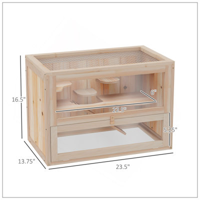2-Level Wooden Hamster Cage With Openable Top, Front Door, Shelf, And Ladder For Small Animals