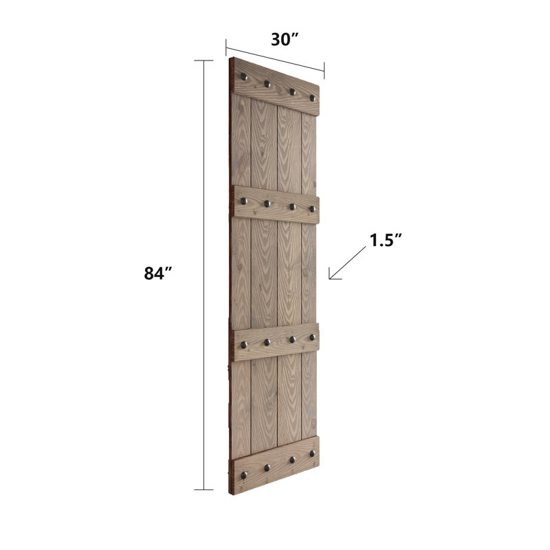 Porte de grange lambrissée peinte en bois sans trousse de quincaillerie d'installation, 30 po x 84 po, Gris clair