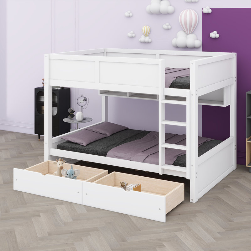 Système de lit superposé multifonctionnel, équipé de tablettes de rangement, de tiroirs sous le lit et d'un éclairage à DEL décoratif