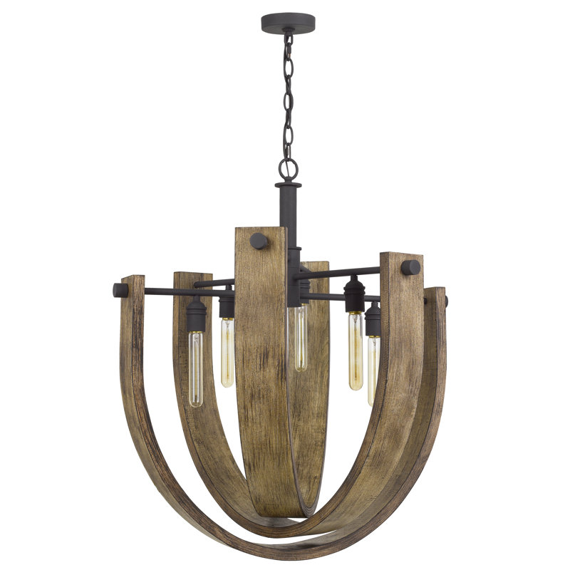 Lustre géométrique 6 lumières unique avec accents de bois Ottomar