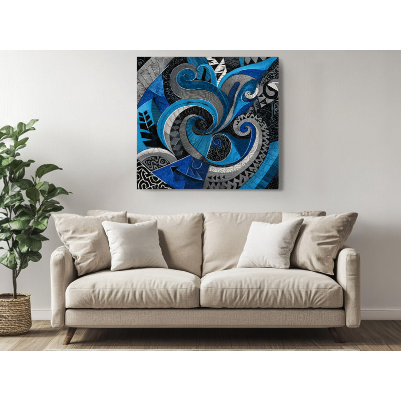 Reproduction d'art sur toile abstraite tribale tourbillonnante abstraite, bleu et noir, 16 po x 16 po