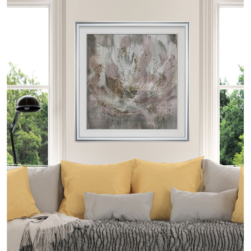 Peinture 'Blush Flower Power', H 17,5 po x l 17,5 po x P 1,5 po, Cadre argenté