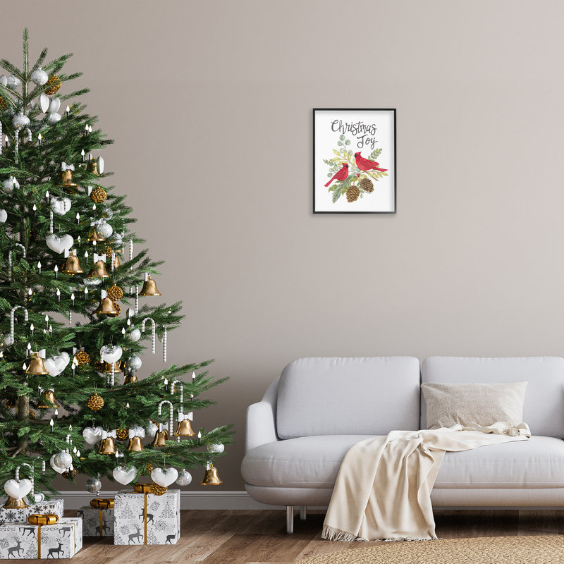«Christmas Joy Cardinals», art de la giclée encadrée par Deb Strain, Giclée encadrée noir minuit, H 20 po x l 16 po