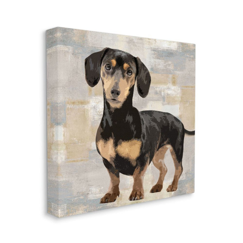 «Dachshund Dog Portrait Neutral Grey Beige Patchwork» par Keri Rodgers - impression d'art graphique, Toile tendue