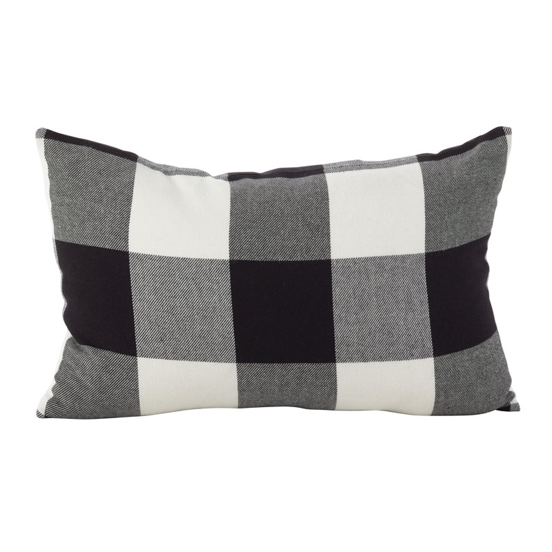 Housse et insert de coussin rectangulaire en coton Birmingham Buffalo, Noir, Bourre en polyester