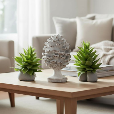 Hand Finished Grey Resin Pine Cone Sculpture | Timeless Stone Effect Decorative Ornament for Home or Garden Display