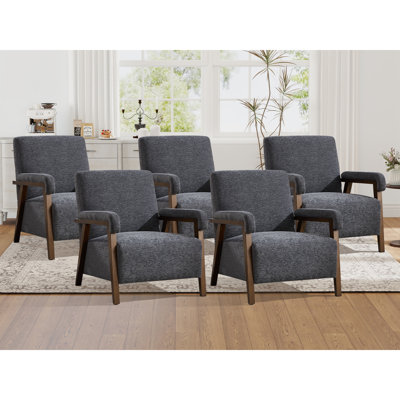 Fauteuil d'appoint rembourré en tissu de 28,35 po de largeur avec pieds en bois massif (ensemble de 5)