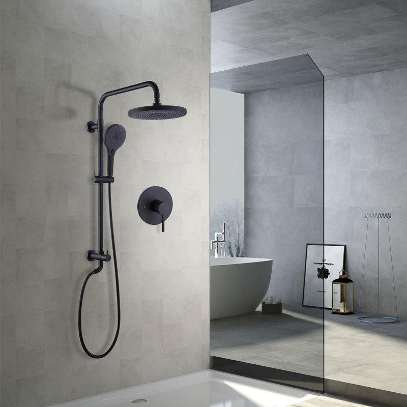 Système de douche complet avec valve brute - pomme de douche à pluie 10 po et combiné à main, anti-brûlure à pression équilibrée, nickel brossé / noir mat
