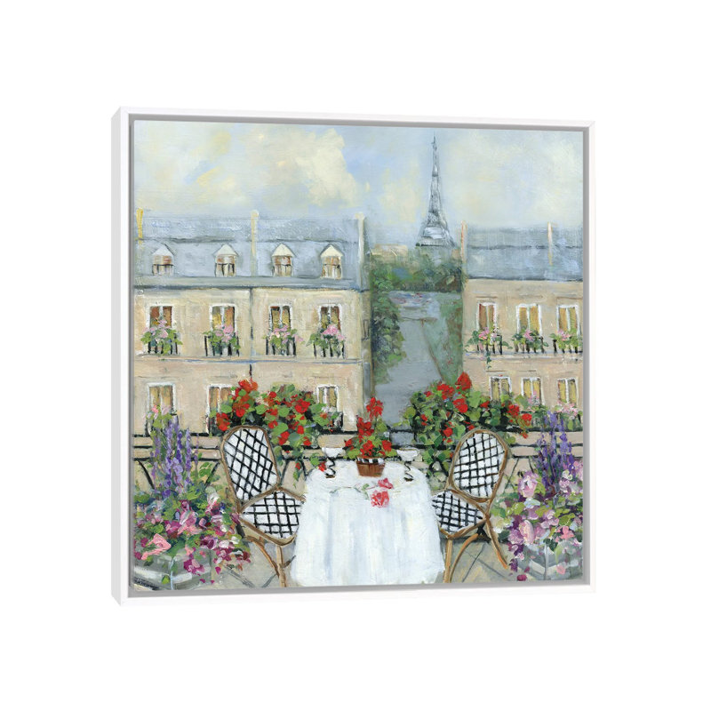 «Paris Veranda» par Sally Swatland - reproduction d'art, H 18 po x l 18 po x 1,5 po, Toile blanche encadrée, Pas de tapis
