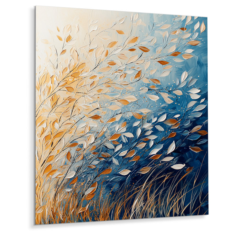 «Meadow Windy Prairie Leaves II», art mural en métal Meadow pour le salon, H 20 po x l 12 po