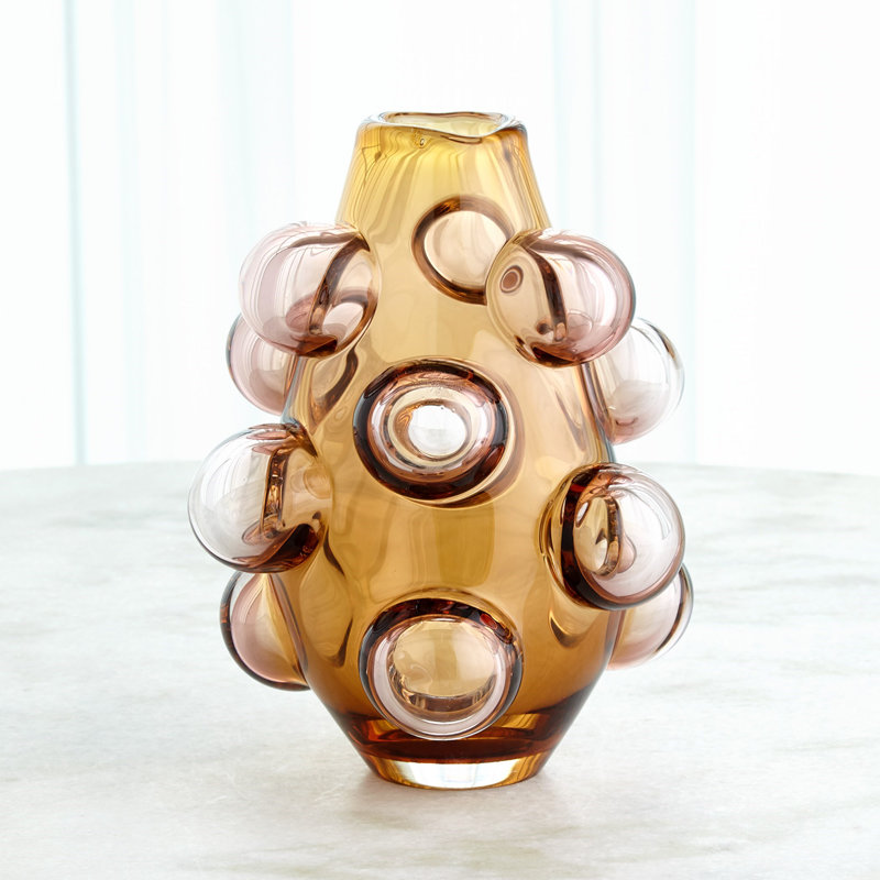 Bubbled Handmade Glass Table Vase, 13.5" H x 10.5" W x 10.5" D