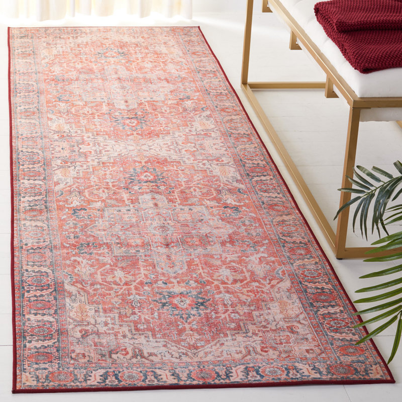 Tapis oriental rouille / bleu marine, Tapis de couloir 2 pi 6 po x 8 pi