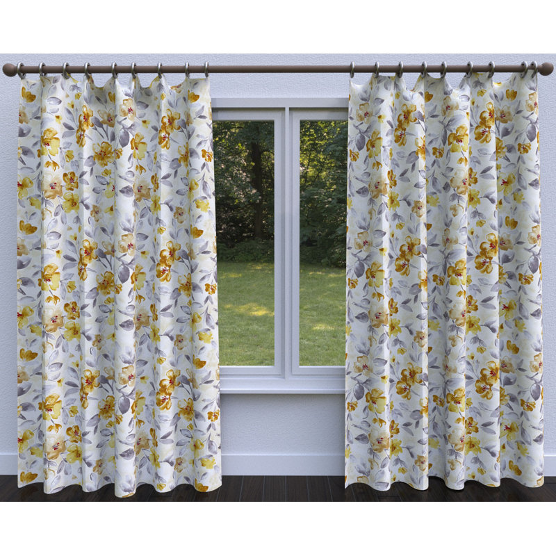 Tissu à imprimé floral, Jaune / Gris