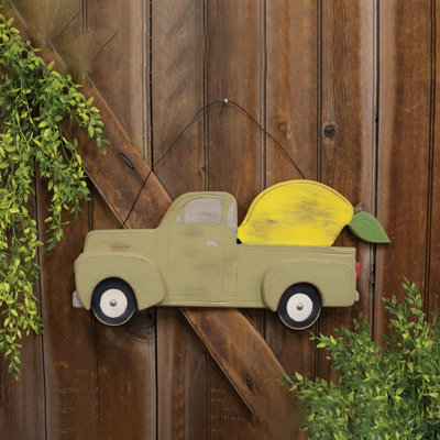 Camion citron vert en bois patiné