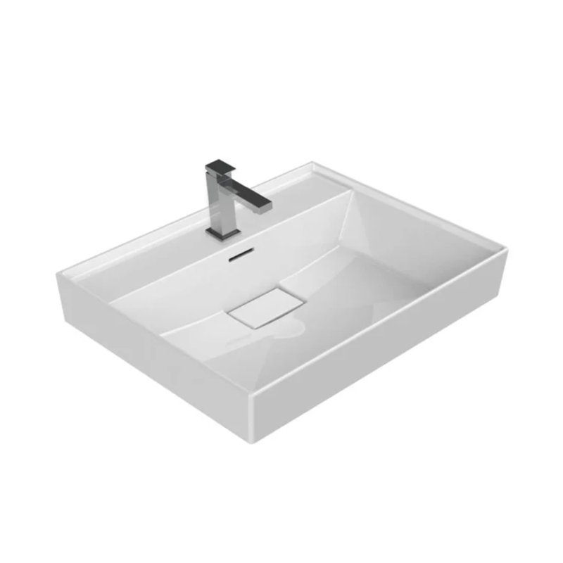 Sharp Rectangular White Ceramic Wall-Mounted Sink with Overflow