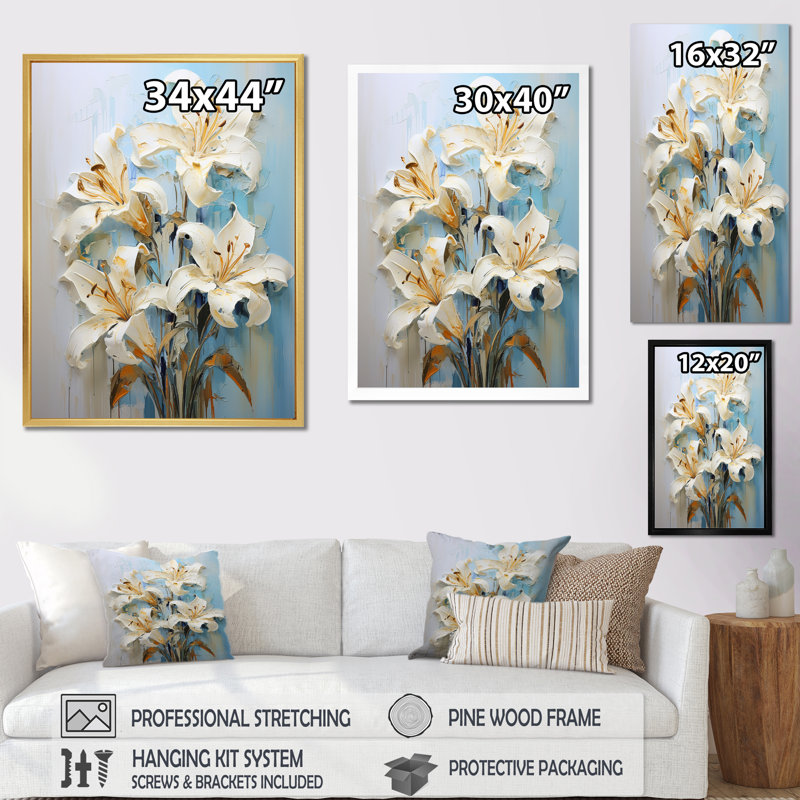 «Garden of Lilies Dreams IV» sur toile, Cadre flottant blanc, 32" H x 16" W