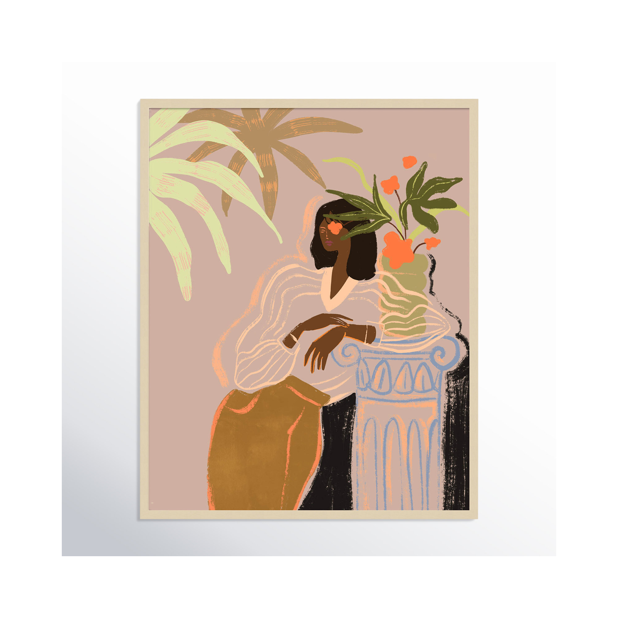 Lady in Waiting by Arty Guava Wood Framed Wall Art Print, Brown, 41" H x 33" W