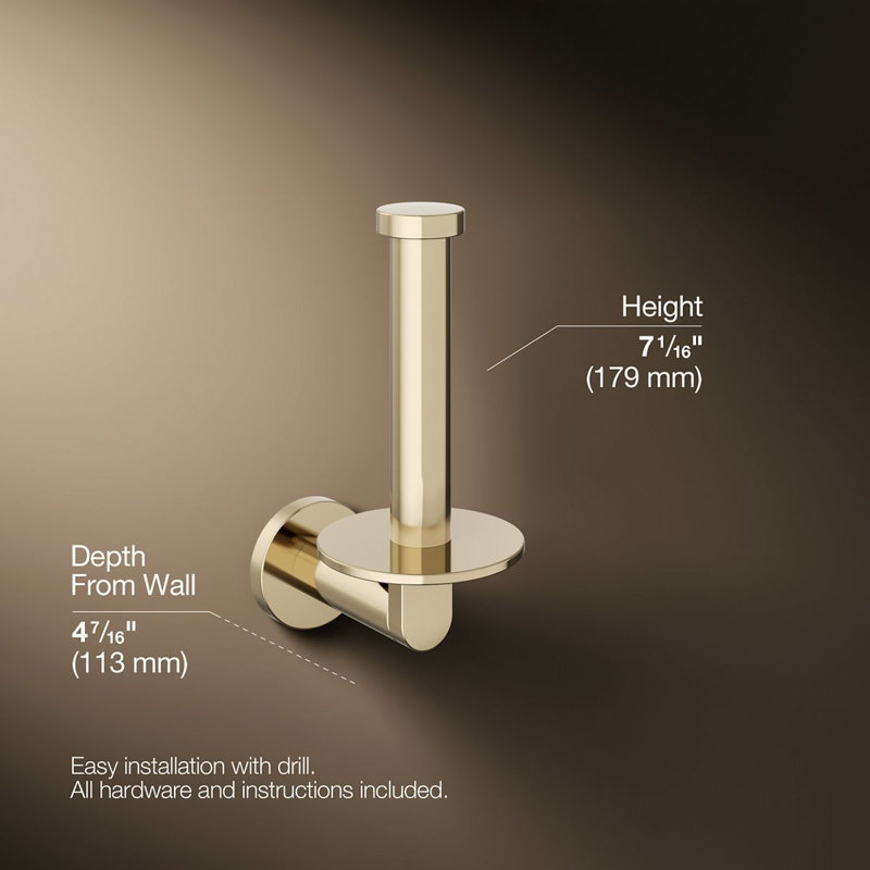Vertical Wall Mount Toilet Paper Holder, Gloss Gold