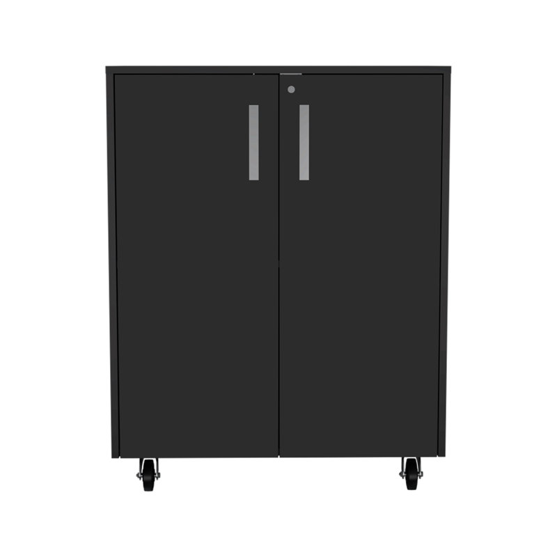 Armoire de rangement Lions, porte double et roulettes, finition wengé noir, Gris