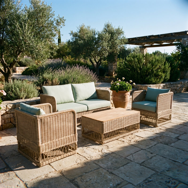 Destin Natural 4-Piece Sunbrella® Outdoor Patio Seating Set - Canvas Spa, Brown, Canvas Spa