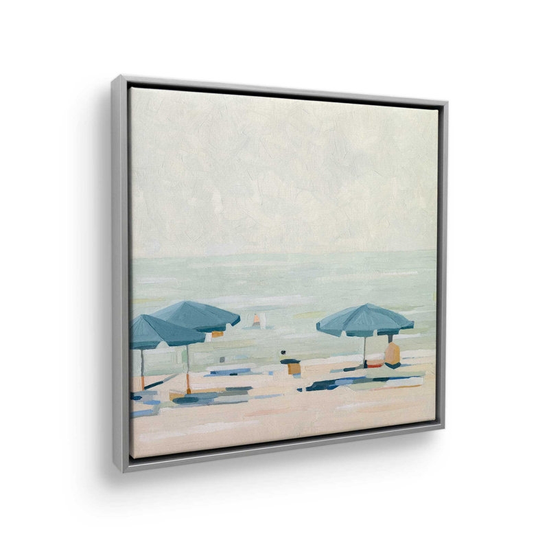 Impression sur toile Seaside Umbrella Harmony II , H 32,75 po x l 32,75 po x P 1,75 po, Cadre flottant en chrome poli