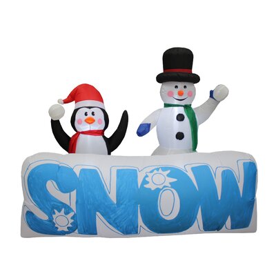 5 Foot Wide Lighted Christmas Inflatable Snowman and Penguin with Snow Ball Banner Indoor / Outdoor Holiday Blow Up Yard Garden Decoration -  The Holiday AisleÂ®, E9257470FD1743AEADE5669C47517490