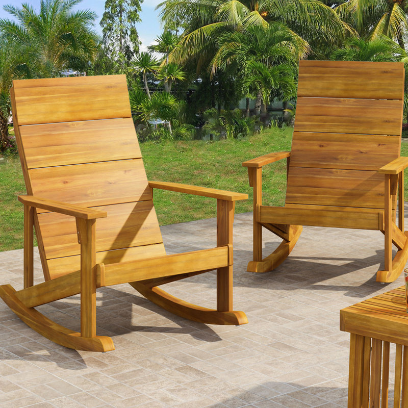 Chaise berçante d'extérieur en bois massif Rakim