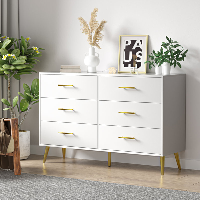Commode 6 tiroirs Nalene, Blanc
