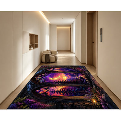 Tapis de fenêtre vitrail, motif de forêt céleste, tapis antidérapant artistique, décoration intérieure unique pour salon, chambre à coucher, salle à manger, bureau, appartement