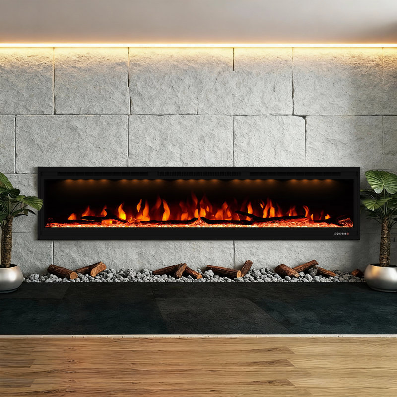 74" 1500W Heater Smart Recessed Wall Mounted Electric Fireplace With LED Top Light, 5120 BTU, App/Remote/Screen Panel Control