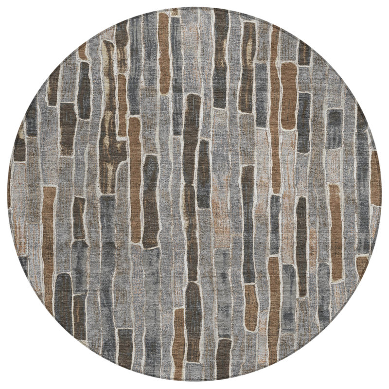 Machine Washable Indoor/Outdoor Christain ACN1306 Pewter Rug, Round 8'