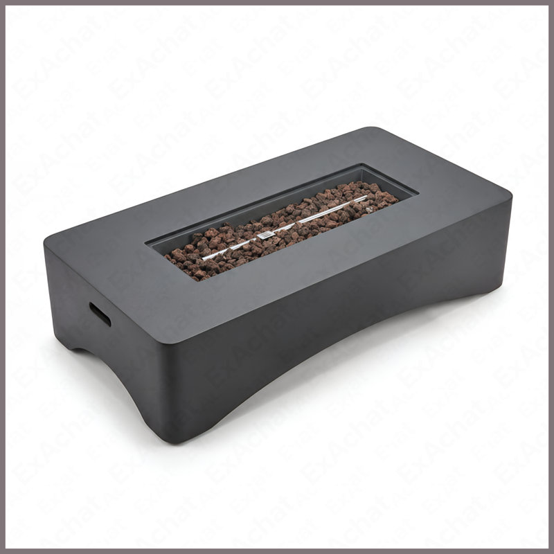 Rectangular Concrete Propane Fire Pit Table 50000 BTU For Outdoor Patio Garden Backyard, Dark Gray