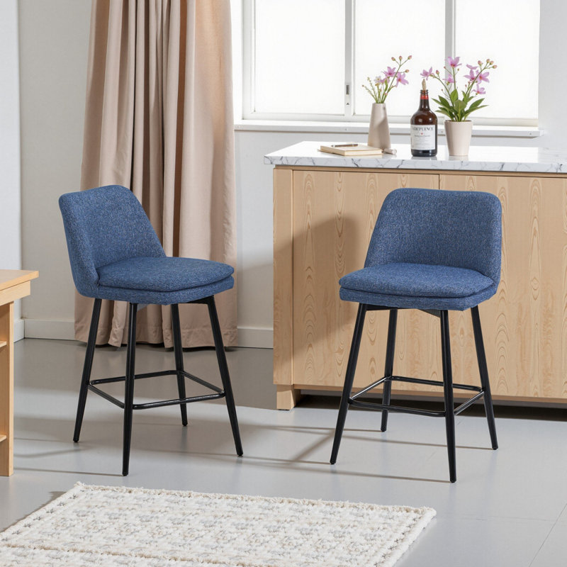 Deboroh 25.6" Swivel Upholstered  Bar & Counter Stool, Blue