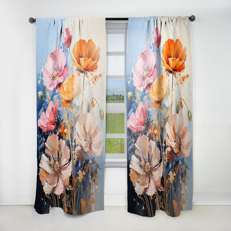 Lavendale - Rideaux obscurcissant 1 panneau avec bouquets assortis, L 52 po x L 84 po